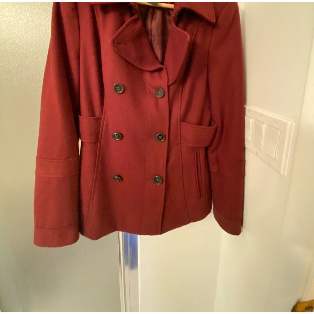 Red Pea Coat. Size M